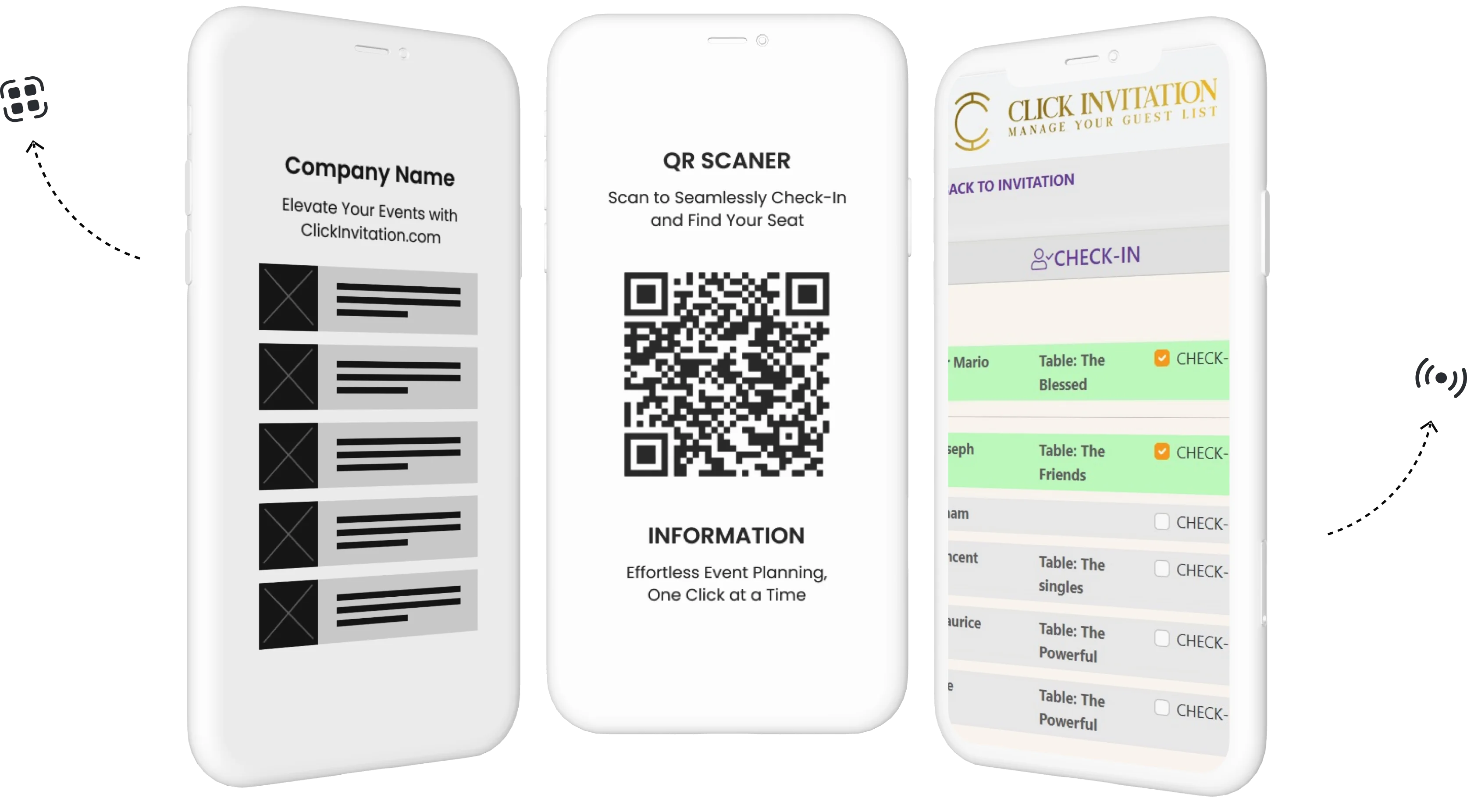 QR code event check-in system for digital invitations
